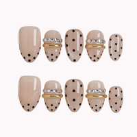 Ongles à presser en acrylique style Meilade automne, motif feuille d'érable peinte à la main, jaune caramel, pois, French manucure, forme amande, personnalisables