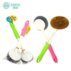 Earth Pot Scrubber Stainless Steel Wool Long Handle Kitchen Cleaning Tool Durable Solid Shape - Product Image 1