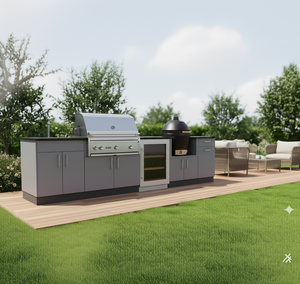 Isla de Cocina Exterior Moderna con Encimera de Acero Inoxidable, Fregadero, Refrigerador y Ahumador, Gabinete de Cocina Resistente a la Intemperie - Product Image 6