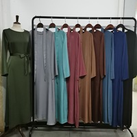 Robe musulmane ethnique pour femmes, abaya à manches cloche, col rond, ceinture coupée, polyester, pour l'Aïd musulman, sans turban, robe femme