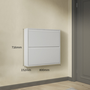 Armoire à chaussures murale en métal au design moderne, 3 tiroirs à rabat, sans assemblage requis, étagères à chaussures en MDF pour hôtels et appartements - Product Image 6