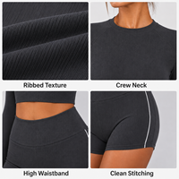 Conjunto de Dos Piezas Personalizado para Mujer, Top Corto de Manga Larga con Cuello Redondo y Pantalones Cortos, Ropa Deportiva para Gimnasio, Yoga y Ejercicio