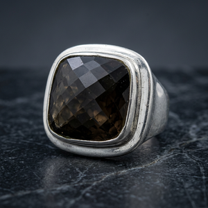 Art Palace Men's 925 Silver Smoky Quartz Gemstone <b>Ring</b> Bezel Setting Geometric Classic Style Everyday Wear - Product Image 2