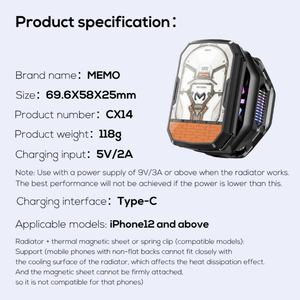 พัดลมระบายความร้อนโทรศัพท์ไร้สาย MEMO CX14 แบตเตอรี่ใหม่ ขนาดเล็ก แม่เหล็กยึดติด สำหรับเล่นเกม - Product Image 3