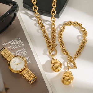Pulsera de Cadena con Colgante Irregular de Acero Inoxidable Chapado en Oro de 18K, Joyería Unisex de Diseño Geométrico, Origen Yiwu - Product Image 3