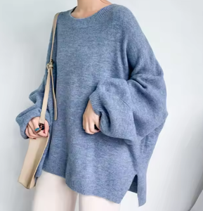Regular Sleeves Breathable Solid O-Neck <b>Knitted</b> <b>Sweater</b> Women Autumn New <b>Loose</b> Outerwear Streetwear Style Polyester/Cotton 320g - Product Image 2
