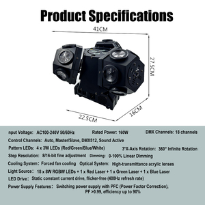 Luz de discoteca giratoria con cabezal móvil láser LED RGBW de alto brillo, 18 canales DMX512, IP20, refrigeración por ventilador forzado, estroboscópica para <span class=keywords><strong>DJ</strong></span> - Product Image 5