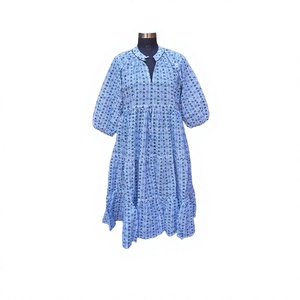 Robe Midi Bohème pour Femme, Style Himanshi Vintage, Fait Main, en Coton à Motifs Floraux, Col en V, Manches Longues, Coupe Ample, Respirante, Décontractée, pour le Quotidien et l'Été - Product Image 1