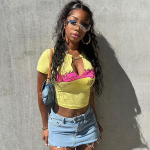 Camicie ritagliate con scollo a v a maniche corte Sexy estive da donna alla moda Top Casual Streetwear Crop Top camicia donna Top alla moda - Product Image 4