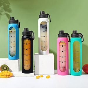 Bouteille d'eau de sport personnalisée avec logo pour la salle de sport, bouteilles en verre borosilicate à large ouverture pour l'eau potable - Product Image 6