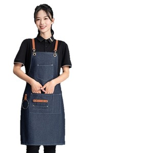 Denim Waterproof <b>Apron</b> Women One Size Polyester Custom Logo Printing For Catering Barista Cake Nail Hair Salon Workwear - Product Image 2