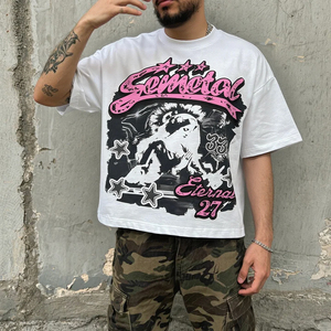 Nouveau Boxy Drop Shoulder Coton T-shirts Streetwear Impression Graphique T-shirt Personnalisé Lourd Cropped t-shirt pour Hommes - Product Image 1