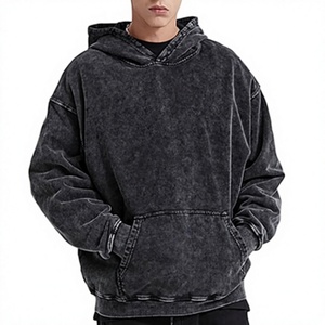 Custom Logo OEM Made Men's Hoodie Casual Oversized Vintage <b>Retro</b> Acid Washed 100% Cotton Trendy Baggy Basic Pullover Streetwear - Product Image 6