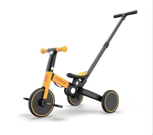 Triciclo infantil de cuatro ruedas 5 en 1 T801A | Marco de aluminio plegable | Pedales delanteros de liberación rápida | Manga de mango TPR del triciclo infantil