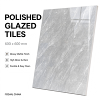 Carreaux de sol en grès cérame poli effet marbre gris foncé brillant 60x60 pour salle de bain, Foshan