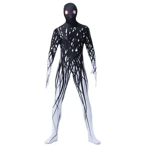 Diskon besar gaya baru kostum Jumpsuit hitam Horror Zentai pria untuk Halloween