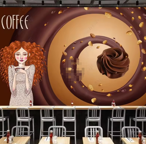 Kopi Latte seni dan kopi gadis latar belakang Mural Wallpaper mewah - Product Image 2