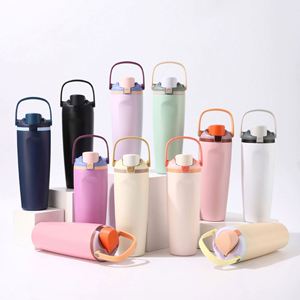 Bouteille d'eau isotherme en acier inoxydable à double paroi avec intérieur en céramique, couvercle en paille, 30 oz – Grande vente en Australie - Product Image 1