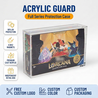 Boîte de présentation en acrylique pour booster box Lorcana, couvercle magnétique, protection UV à 99 %, vente en gros, logo personnalisé