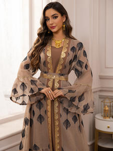 Abito Musulmano di Lusso <span class=keywords><strong>Aya</strong></span> 469 per Donne, Vestito Dubai con Ricami in Rete, Abbigliamento Islamico Femminile, Set <span class=keywords><strong>Aya</strong></span> 2 Pezzi - Product Image 4