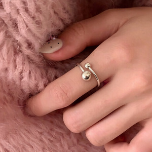 S925 Sterling Silver Double Ball <b>Open</b> <b>Ring</b> For Women Minimalist Everyday Wear Jewelry - Product Image 1