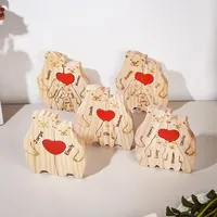 Desain Modern untuk Puzzle Beruang Kayu Tema Keluarga, Ornamen Pelukan Nama Keluarga yang Dipersonalisasi, Dekorasi Hadiah Natal