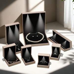 High-end Square PU Leather Jewelry Box with <b>LED</b> Lights for Rings Necklaces Earrings Display in Stock - Product Image 6