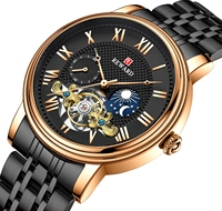 Montre mécanique automatique pour homme, style phase de lune, cadran blanc, boîtier en or rose, bracelet en acier