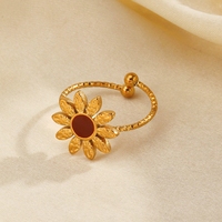 Nouvelle bague tendance en acier inoxydable plaqué or 18 carats, style hip-hop, avec motif soleil, ajustable pour femme