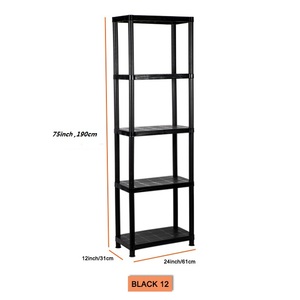 BLACK 5-Tier Boltless Plastic Shelves - 24*12inch Storage Rack for Garage, Home, Warehouse &amp; Store - Product Image 2