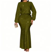Robe de soirée longue à manches longues, sexy, scintillante, à queue de poisson, taille haute, pour femmes grandes tailles, collection automne