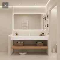 Gabinete de Baño Personalizado XINGRUO, con Lavabo Individual Integrado, Acabado en Madera de Nogal Natural, para Proyectos Arquitectónicos