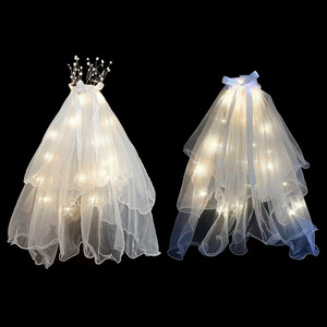Voile Lumineux Artisanal Torsadé à Bord Festonné avec Lumières LED pour Mariage, Fête Nuptiale, Jeunesse (15-35 Ans) - Product Image 2