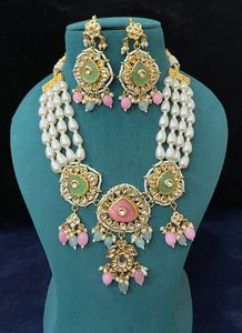 Hermoso diseño de cuentas sin cortar collar conjunto indio boda gargantilla conjunto con pendientes reina inspirado Meenakari collar conjunto de joyería - Product Image 2