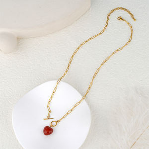 Collier Pendentif Unisexe en Acier Inoxydable Plaqué Or et Argent, Motif Cœur en Agate, Bijou Tendance Personnalisable OEM, En Stock - Product Image 5