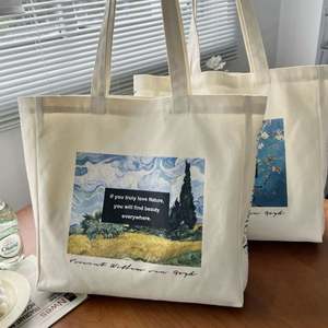 Bolsas de Compras Reutilizables con Logotipos Impresos Personalizados al por Mayor, Bolsa de Lona de Algodón Ecológica con Patrón de Letras Blancas Puras y Asas de Cuerda - Product Image 2