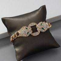 Bracelet de luxe plaqué or double tête de léopard, ajustable, incrusté de zircon, design animalier, bijoux de mode pour femme, cadeau et soirée