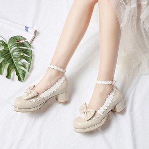 Large Size 46 Women square <b>Heels</b> Shoes Cosplay Girls <b>Round</b> <b>Toe</b> Pumps Front Bowtie Ankle Laciness Girl's Shoes - Product Image 5