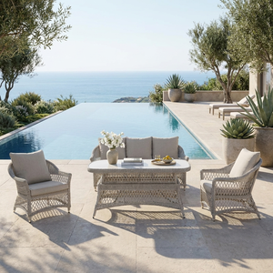 Luxury 4pc Rattan Sofa Set with <strong>Rising</strong> <strong>Table</strong> PE Round Wicker <strong>Garden</strong> <strong>Furniture</strong> 100% Olefin Cushion Aluminum Outdoor Dining - Product Image 2