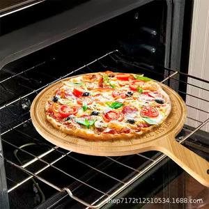 Plateau rond en bambou pour pizza, plateau en bois avec poignée pour servir pizza, steak, pain, planche de cuisine multifonctionnelle - Product Image 5