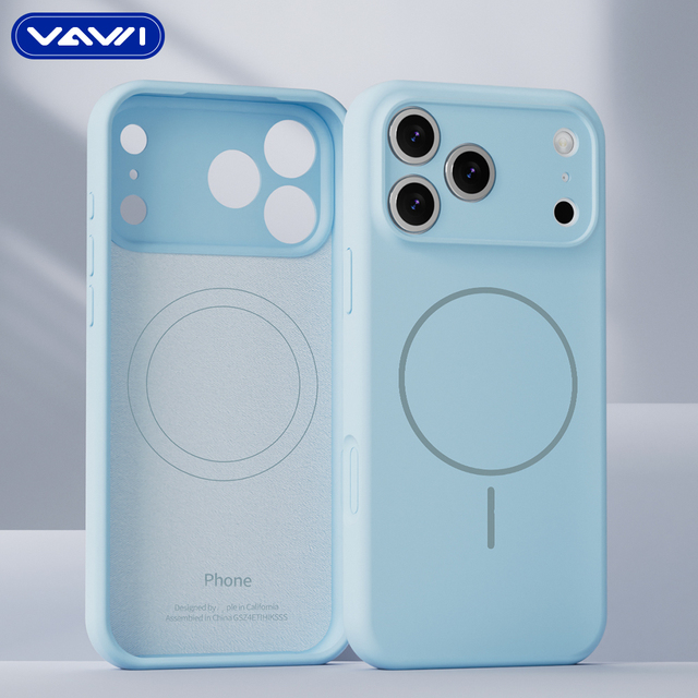 VAWI S042 Liquid Silicone case Wholesale for IPhone12 13 14 15 16 17 Pro/Max Lens Camera Magnetic Silicone Shockproof Phone case