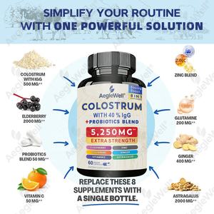 AegleWell Cápsulas Veganas 8 en 1 con Mezcla de Probióticos y Calostro para el Apoyo Intestinal con Baya del Saúco, <span class=keywords><strong>Zinc</strong></span>, Jengibre, Vitamina C y Astrágalo - Product Image 4