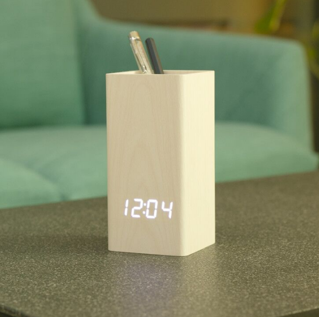 EMAF натуральное зерно Дерево Бамбук макияж использует стол, ручка, карандаш держатель чашки будильник декоративные часы для офиса школы поставщиков