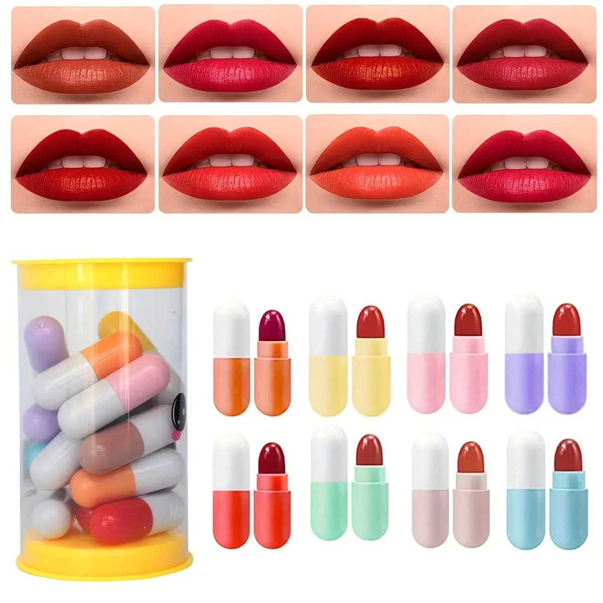 OEM/ODM 16-Color-Mini-Kapsel-Lippenstift-Set mattes Samtige vegane Formel hochpigmentiert für Lippenmakeup