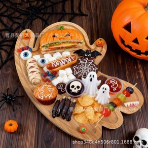 Plateau de service en bambou en forme de fantôme, assiette décorative en bois pour Halloween, vaisselle de fête - Product Image 5