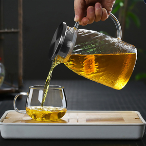 Pichet en verre à haute teneur en borosilicate 40 ans en usine Pichet à eau froide <span class=keywords><strong>Carafe</strong></span> en verre style grain ondulé Capacité de 1100ml - Product Image 4