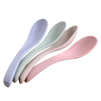 Cuillères à soupe colorées en paille de blé, 4 couleurs, prix d'usine, cuillères à porridge familiales, vaisselle portable créative en plastique