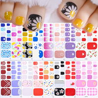 22 Tips Autocollants pour ongles de pied en gel floral, 3D, auto-adhésifs, à paillettes, effet gel complet, sans cuisson