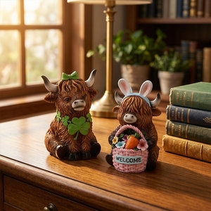 Figurine en résine Redeco Mignonne <span class=keywords><strong>Vache</strong></span> des Highlands, Trèfle de la Saint-Patrick, Lapin de Pâques, Décoration de bienvenue à la maison, Cadeau, Vente en gros, Personnalisé - Product Image 2