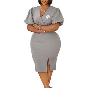 Abito <span class=keywords><strong>da</strong></span> ufficio formale <span class=keywords><strong>da</strong></span> donna con maniche a sbuffo africano abito Vintage con spacco modesto Plus Size eleganti <span class=keywords><strong>abiti</strong></span> <span class=keywords><strong>da</strong></span> carriera <span class=keywords><strong>da</strong></span> donna - Product Image 3